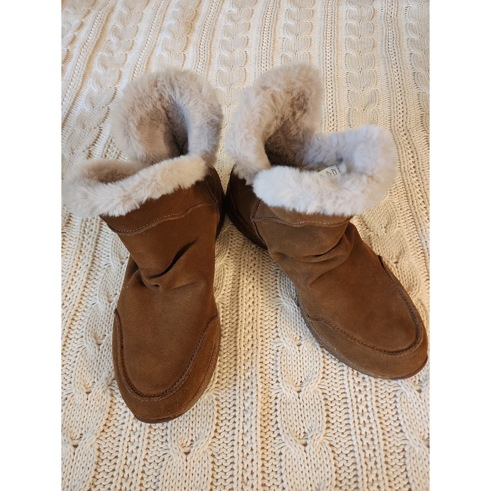 Taos Future Mid Dark Taupe Suede Faux Fur Trim Ankle Boots Womens Size 9